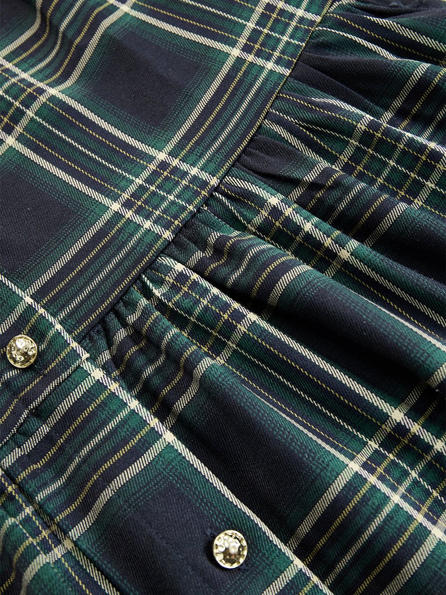 Retro Ethnic Style Lapel Reddish Brown Plaid Maxi Dress - Image 26