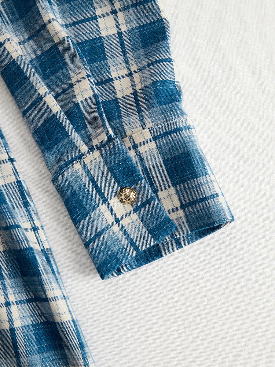 Retro Ethnic Style Lapel Reddish Brown Plaid Maxi Dress - Image 28