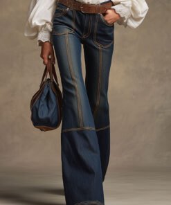 Retro Brown Double-stitched Navy Jeans