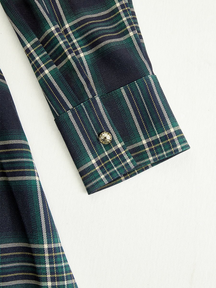 Retro Ethnic Style Lapel Reddish Brown Plaid Maxi Dress - Image 27