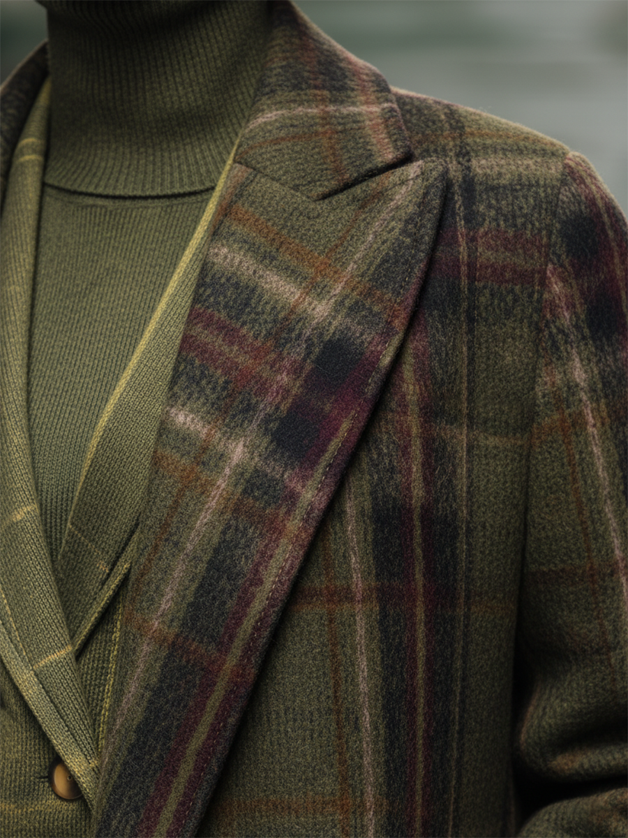 Retro Plaid Long Woolen Coat - Image 3