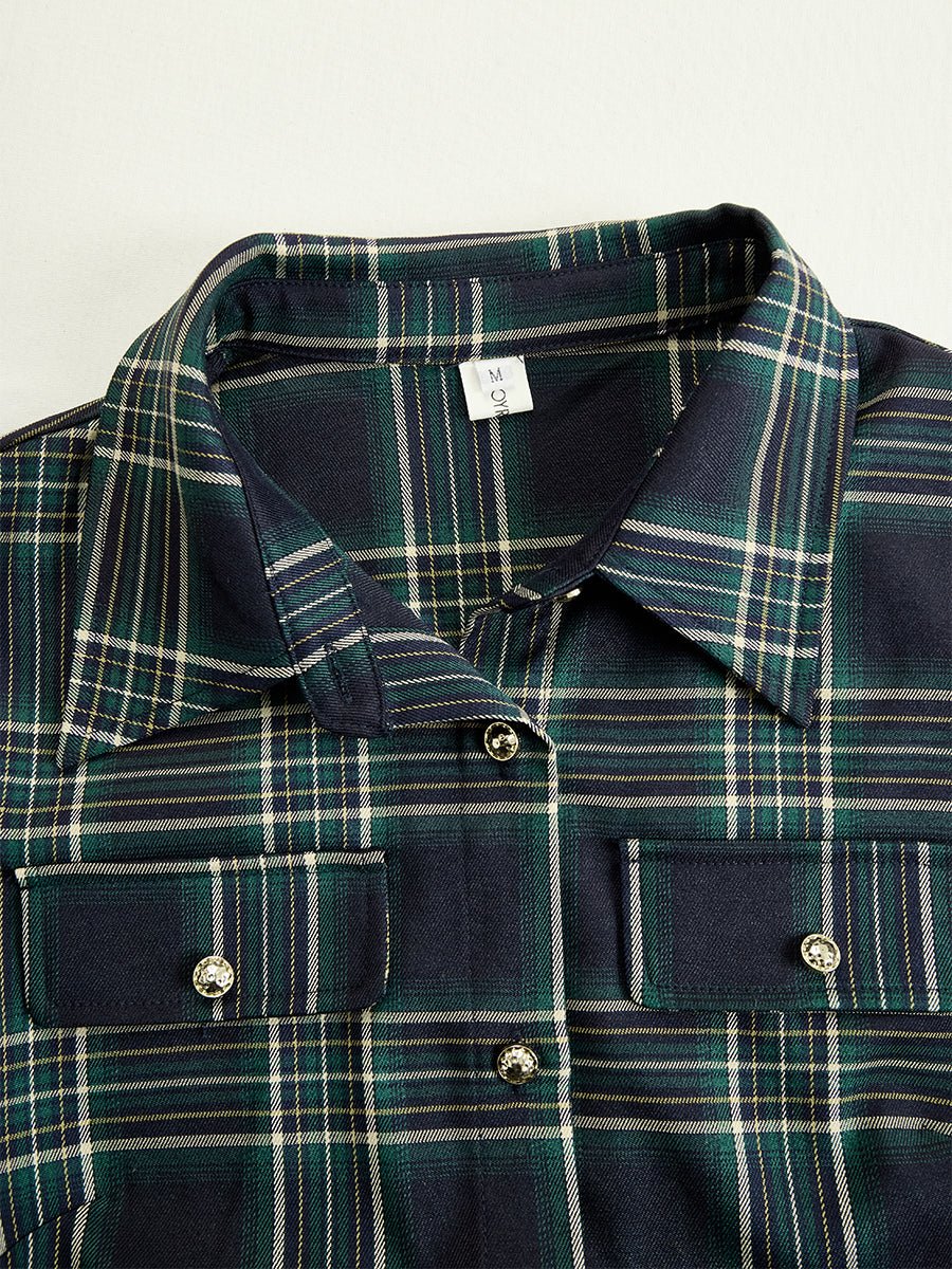 Retro Ethnic Style Lapel Reddish Brown Plaid Maxi Dress - Image 25