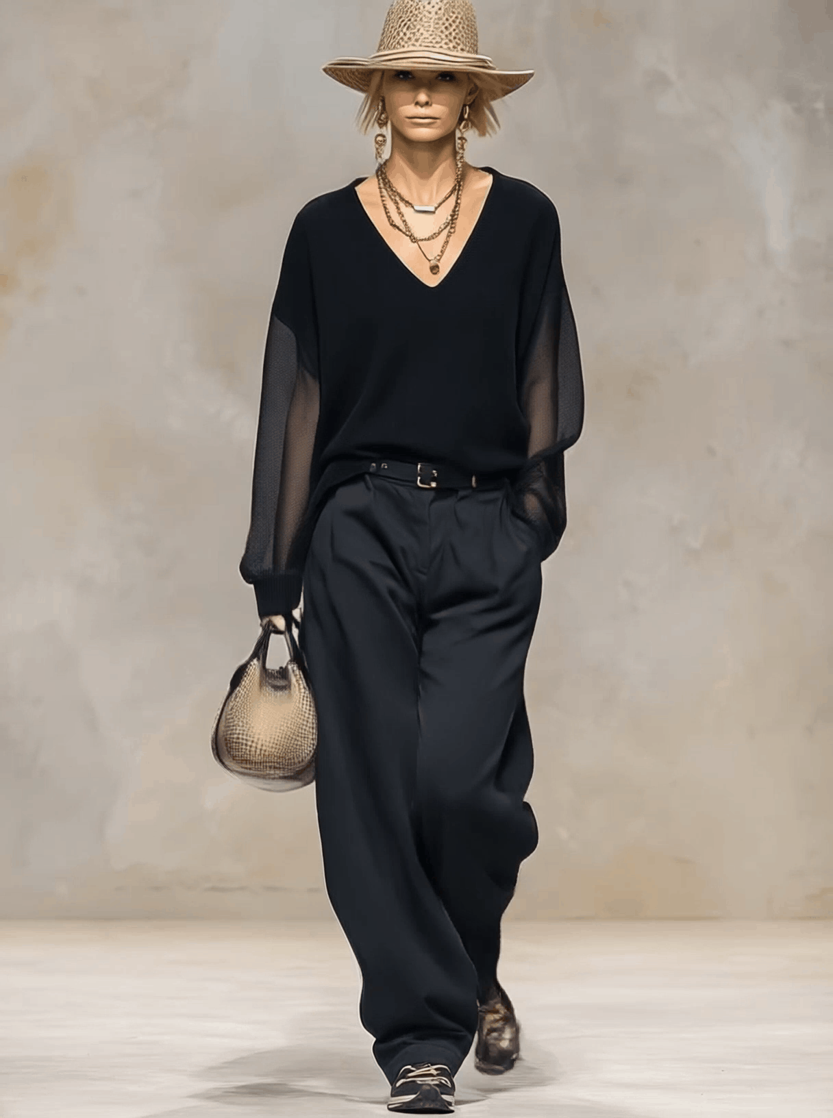 Breathable And Casual Comfortable V-neck Transparent Long-sleeved Black Knitted Blouse Top - Image 2