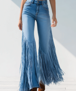 Trendy Retro Tassel Flared Jeans
